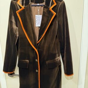 Brown Velvet Coat with Trim